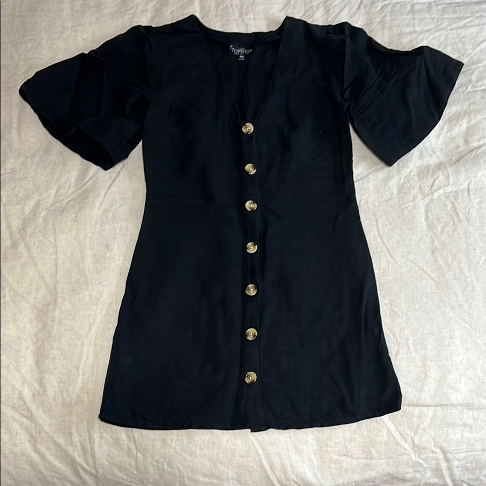 Topshop Elegant Linen Black Dress sz 4